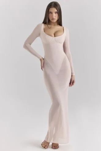 Everly Blush Mesh Maxi-kjoler med Bodys