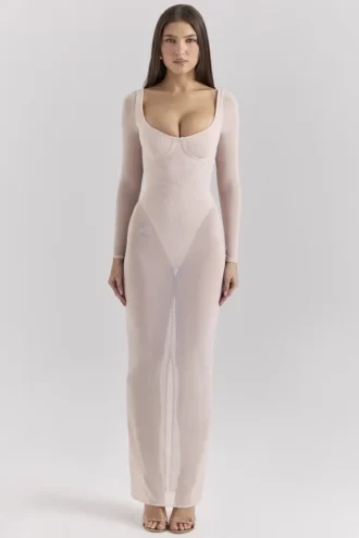 Everly Blush Mesh Maxi-kjoler med Bodys
