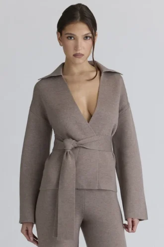 Fallon Taupe Wool Wrap Contour Jakker