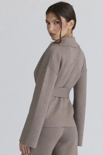 Fallon Taupe Wool Wrap Contour Jakker