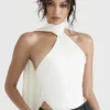 Farrah Ivory Satin Wrap Neck Bodys