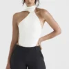 Farrah Ivory Satin Wrap Neck Bodys