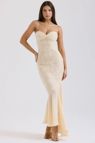 Felicia Vanilla Chiffon & Lace Aftenkjoler