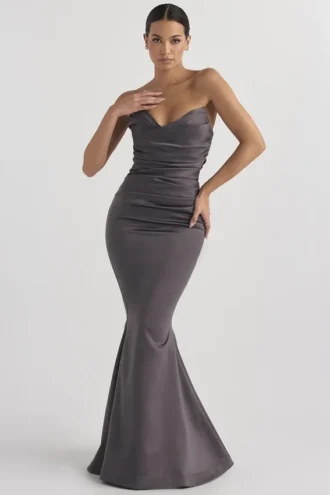 Fleur Shadow Satin Strapless Aftenkjoler