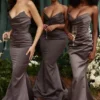Fleur Shadow Satin Strapless Aftenkjoler