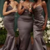 Fleur Shadow Satin Strapless Aftenkjoler