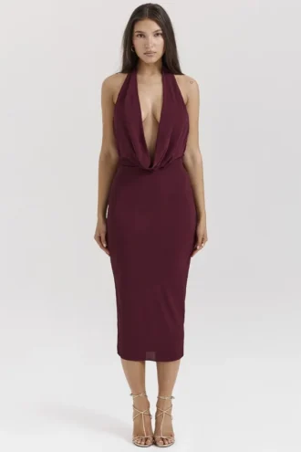 Florentina Merlot drapert midikjole