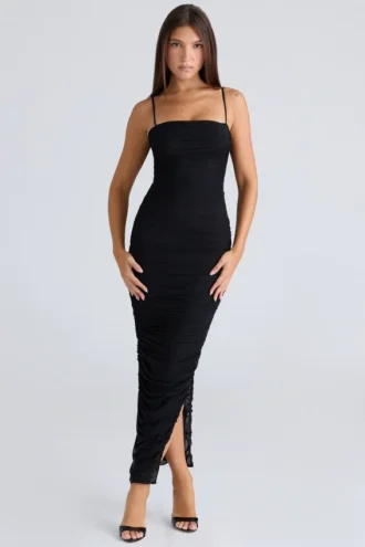 Fornarina svart maxi-kjol i rynket stretch-mesh
