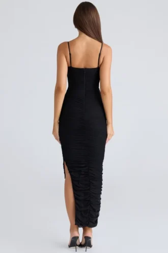 Fornarina svart maxi-kjol i rynket stretch-mesh