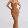 Fornarina Tan Gathered Stretch Mesh Maxi Kjoler