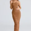 Fornarina Tan Gathered Stretch Mesh Maxi Kjoler