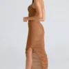 Fornarina Tan Gathered Stretch Mesh Maxi Kjoler