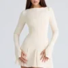 Francesca Vintage Cream Stretch Crepe Godet Mini Kjoler