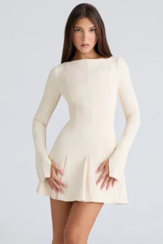 Francesca Vintage Cream Stretch Crepe Godet Mini Kjoler