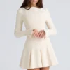 Francesca Vintage Cream Stretch Crepe Godet Mini Kjoler