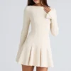 Francesca Vintage Cream Stretch Crepe Godet Mini Kjoler