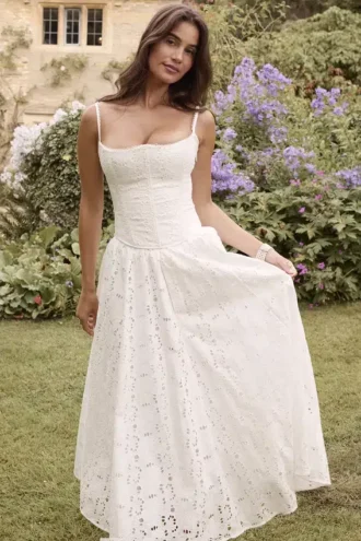 Francine hvit midi-skjørt i broderie anglais