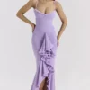 Gabbi Orchid Mesh-aftenkjole med volanger foran