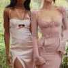 Georgia midikjole i krystallsatin og blonder