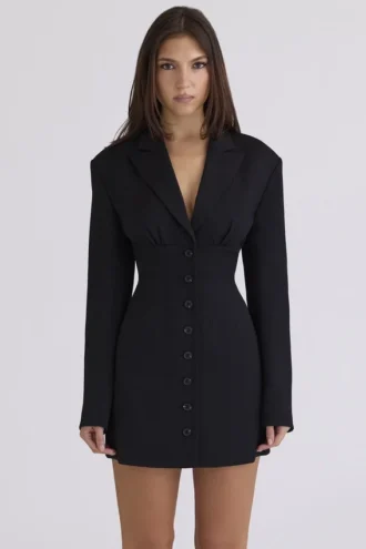 Georgia svart blazer-kjol med timeglassform
