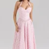 Georgie rosa roseprint stretchbomull halterneck midikjole
