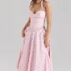 Georgie rosa roseprint stretchbomull halterneck midikjole
