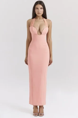 Gianina Sorbet Crepe Halter Maxi-kjoler