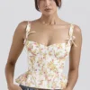 Gigou Royal Rose Print Peplum Cotton Korsetter