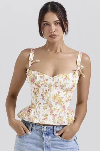 Gigou Royal Rose Print Peplum Cotton Korsetter