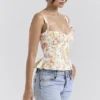 Gigou Royal Rose Print Peplum Cotton Korsetter