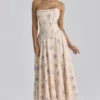 Gina Ivory Sweet Peony Floral Print Strapless Maxi Kjoler