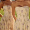 Gina Ivory Sweet Peony Floral Print Strapless Maxi Kjoler