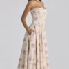 Gina Ivory Sweet Peony Floral Print Strapless Maxi Kjoler