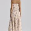 Gina Ivory Sweet Peony Floral Print Strapless Maxi Kjoler