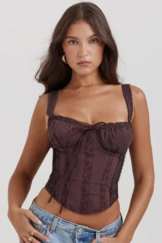 Gini Rich Brown Lace Back Korsetter