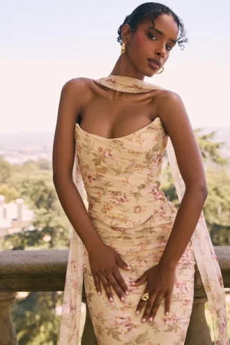 Hallie Honeyflower Print Strapless Korsetter With Skjerf