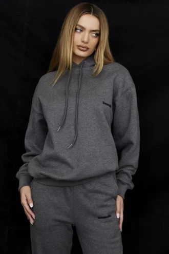 Halo mørkegrå bomullsfleece-oversized hettegenser