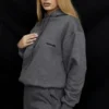 Halo mørkegrå bomullsfleece-oversized hettegenser