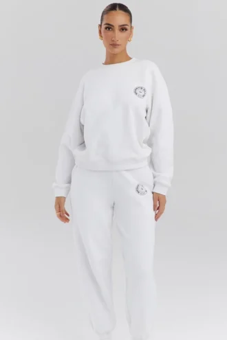 Haze hvit sweatshirt med rund hals