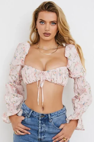 Henrietta rosa blomstret bralette-topper
