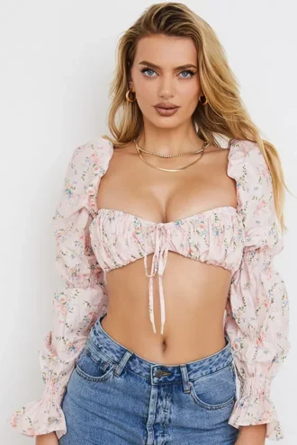 Henrietta rosa blomstret bralette-topper
