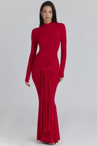 Imogen Scarlet Red Hip Drape Maxi Kjoler