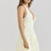 Iris Lemon blomstertrykk georgette halterneck minikjole