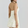 Iris Lemon blomstertrykk georgette halterneck minikjole