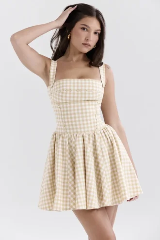 Isadora Gingerbread Gingham minikjol