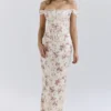 Isis Vintage kremfarget korsetter-maxi-kjole med blomstertrykk