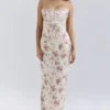 Isis Vintage kremfarget korsetter-maxi-kjole med blomstertrykk