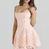 Isla Peach Scallop Lace Broderie Anglaise minikjole