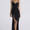 Issey svart stretch-mesh-drapert maxikjole