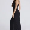 Issey svart stretch-mesh-drapert maxikjole